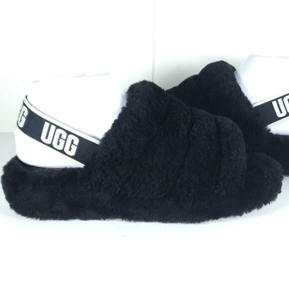 UGG Women's Fluff Yeah Slide US8 Black Fur Slip-On Flat Slippers Shoes - Picture 8 of 16